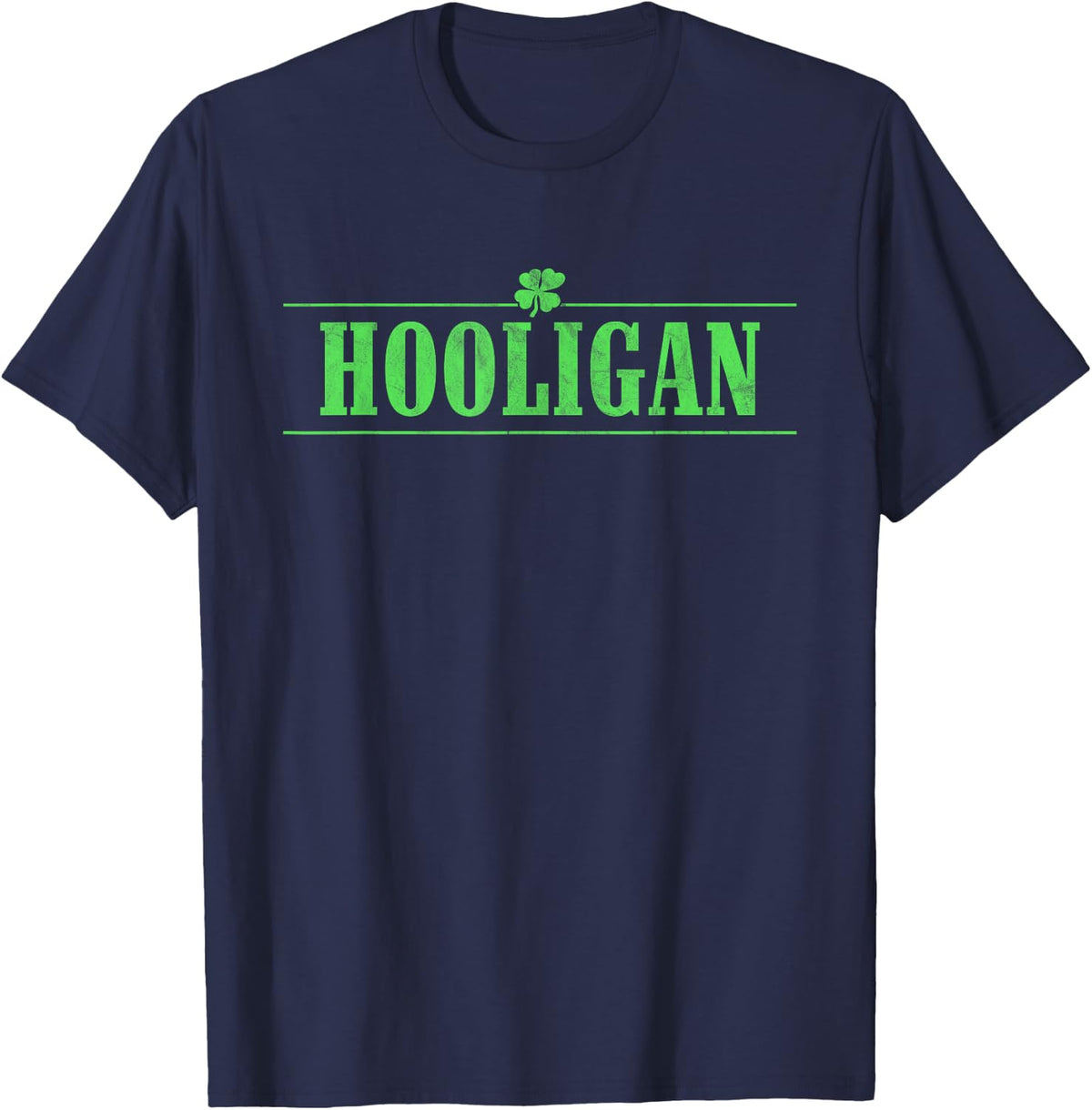 Hooligan - St Patricks Day Shamrock Irish Distressed T-Shirt - Navy Blue