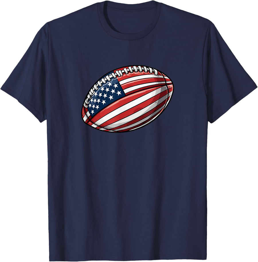 American Football 4th July American Flag Patriotic Football T-Shirt - Navy Blue