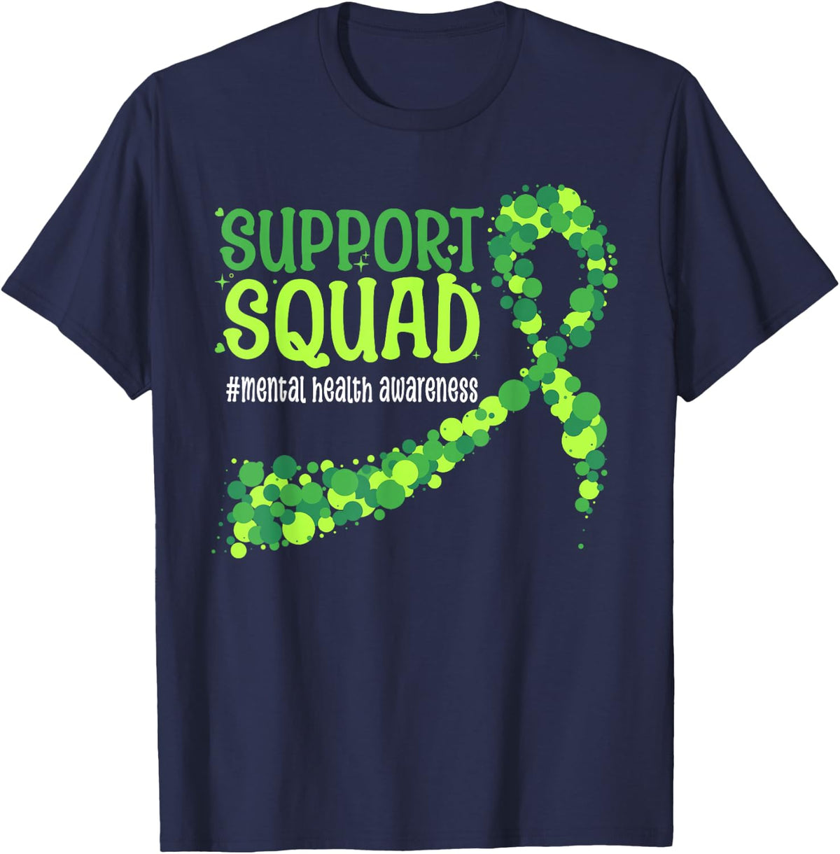 Green Ribbon Mental Health Awareness Support Squad T-Shirt - Navy Blue