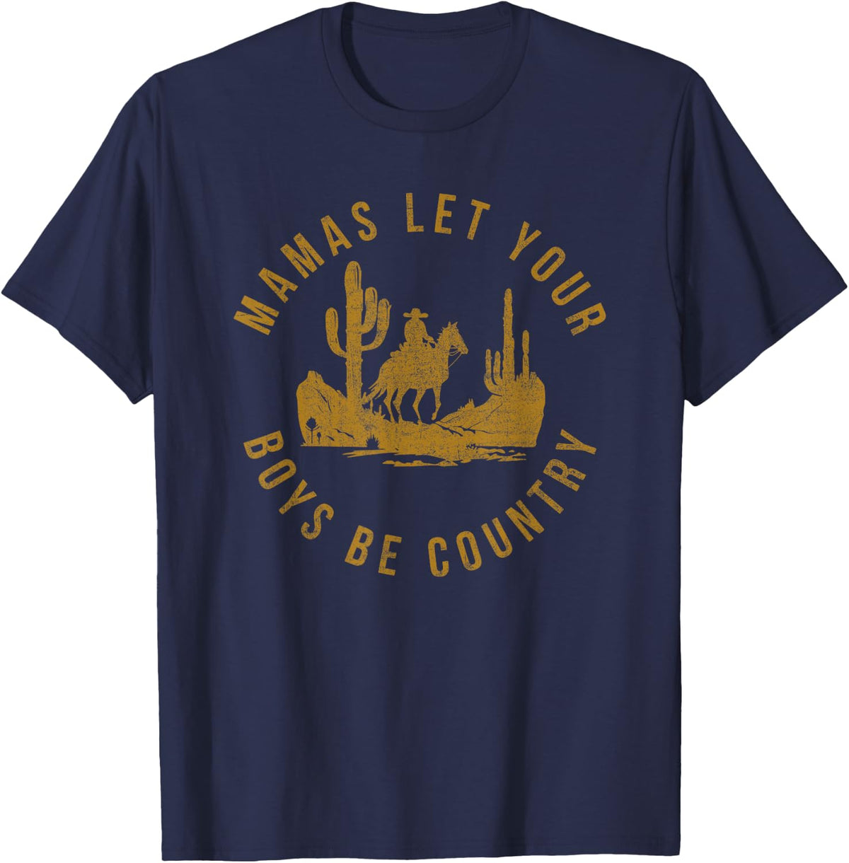 Mamas Let Your Boys Be Country T-Shirt Tees for Kids Western Cowboy Shirts - Navy Blue