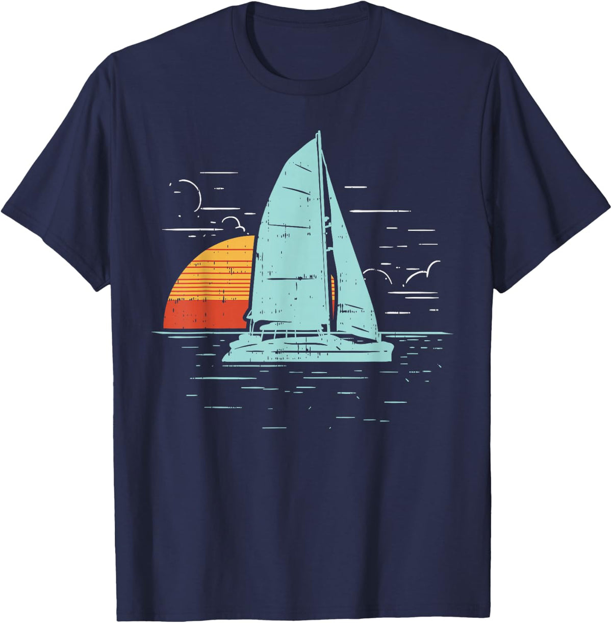 Sailboat Sunset Retro Boating Vacation Boat Sailor Gift T-Shirt - Navy Blue