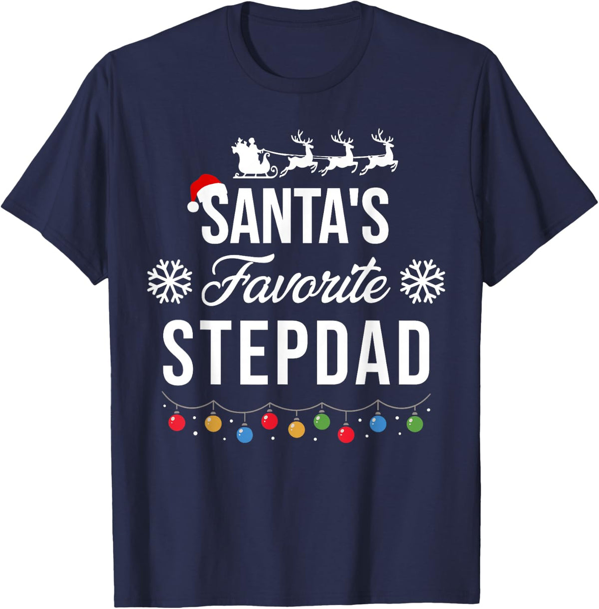 Santa's Favorite Stepdad Funny Matching Family Christmas PJs T-Shirt - Navy Blue