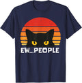 Ew People Retro Funny Black Cat Gifts Anti Social Men Women T-Shirt - Navy Blue