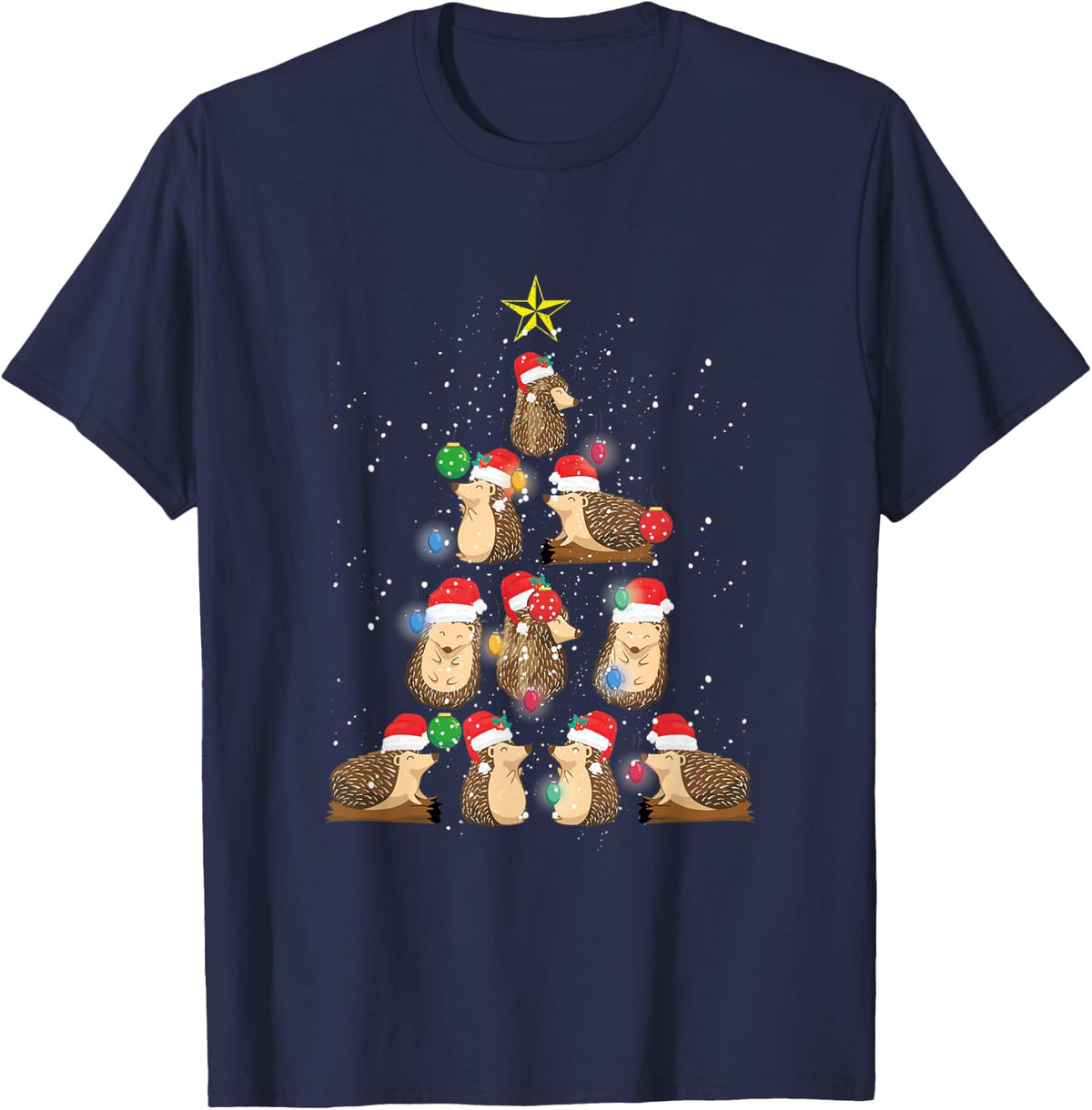 Hedgehog Christmas Tree Funny Animal Lover Holiday Apparel T-Shirt - Navy Blue