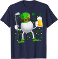Golf Ball Drinking Beer Leprechaun Hat St. Patricks Day T-Shirt - Navy Blue