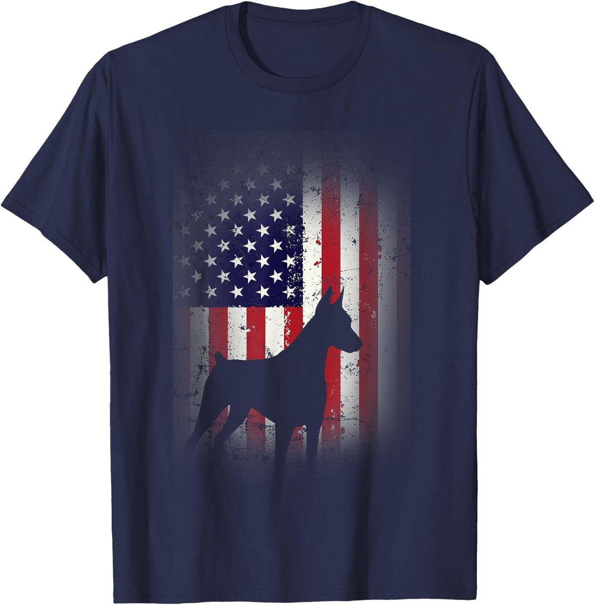 Funny Doberman Pinscher Art for Men Women Doberman US Flag T-Shirt - Navy Blue