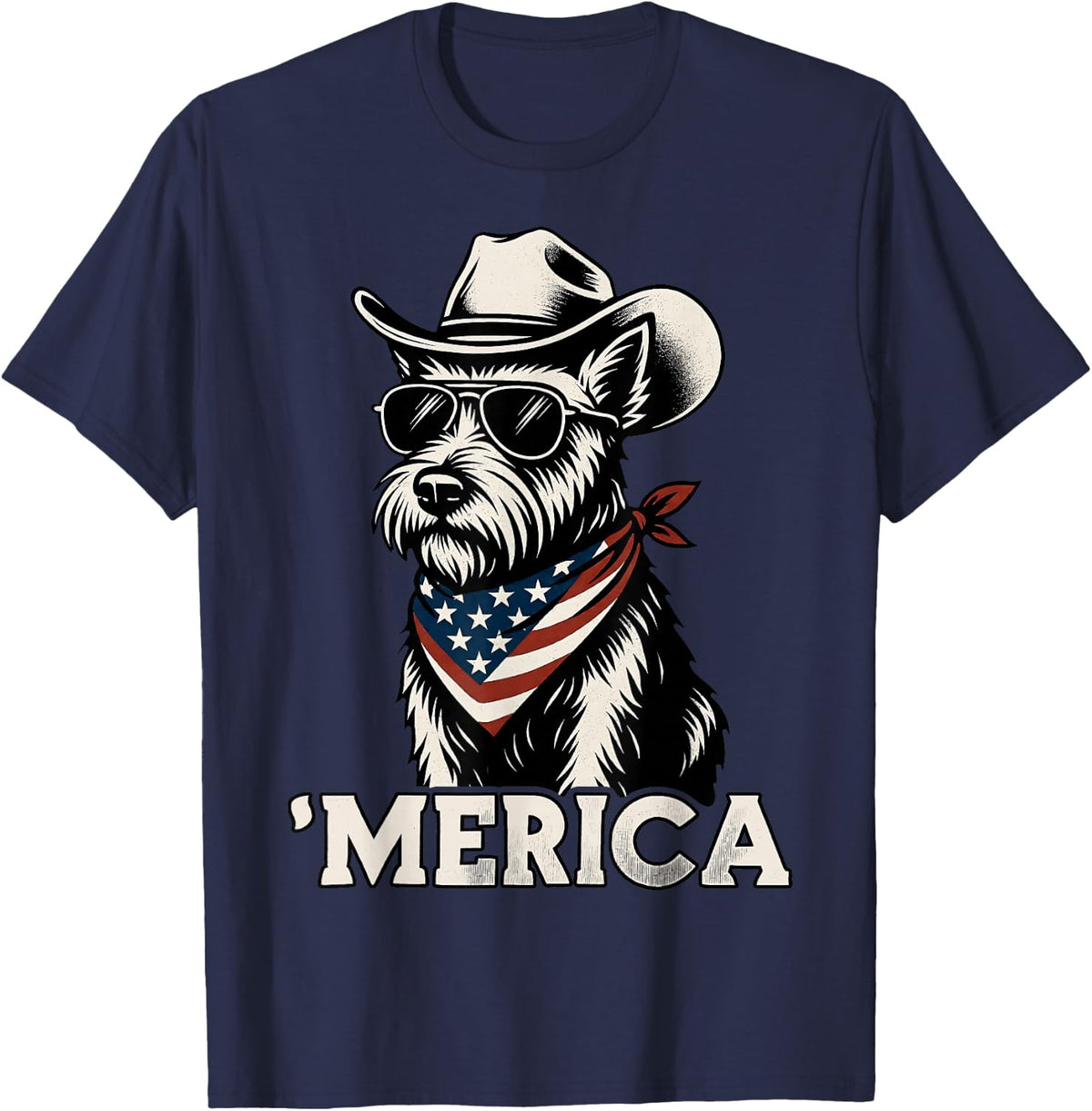 Scottish Terrier Scottie American Flag Bandana Sunglasses T-Shirt - Navy Blue
