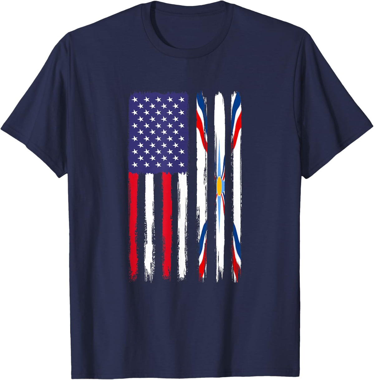 Assyrian Roots Half American Flag Patriotic Assyrian T-Shirt - Navy Blue