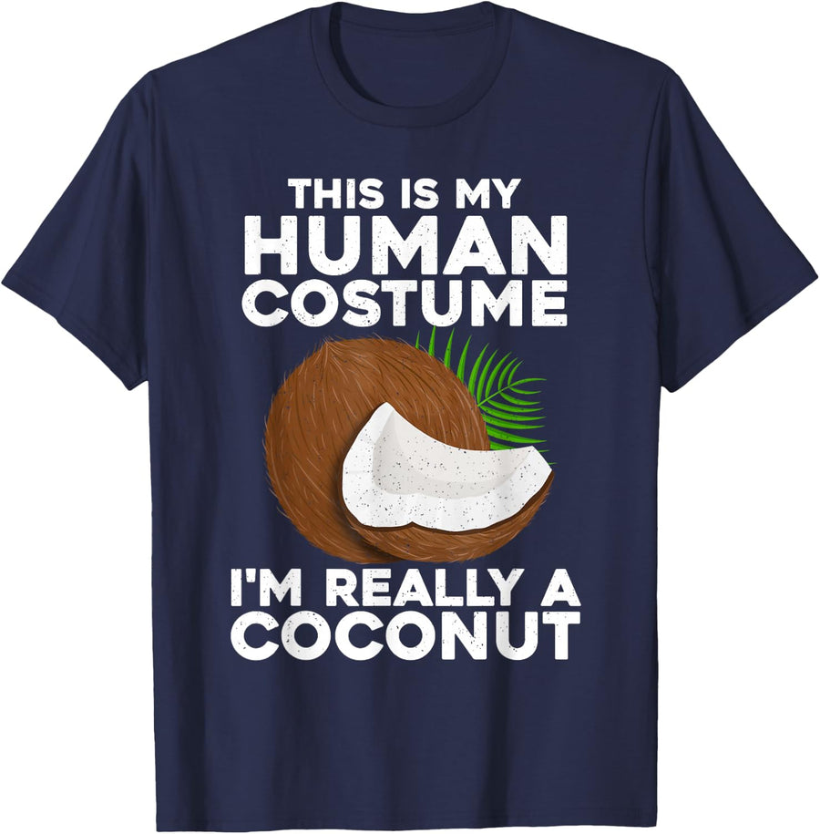 Funny Coconut for Men Women Coco Costume Halloween Hawaiian T-Shirt - Navy Blue