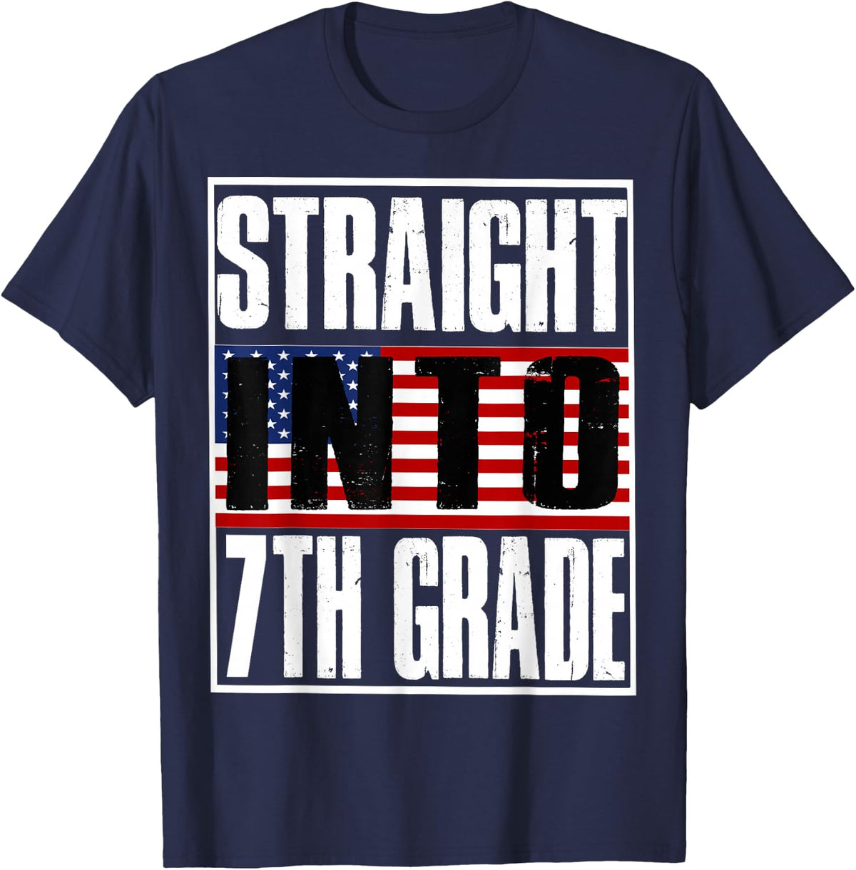 Straight Into 7th Grade Shirt Back To School Funny Gift T-Shirt - Navy Blue