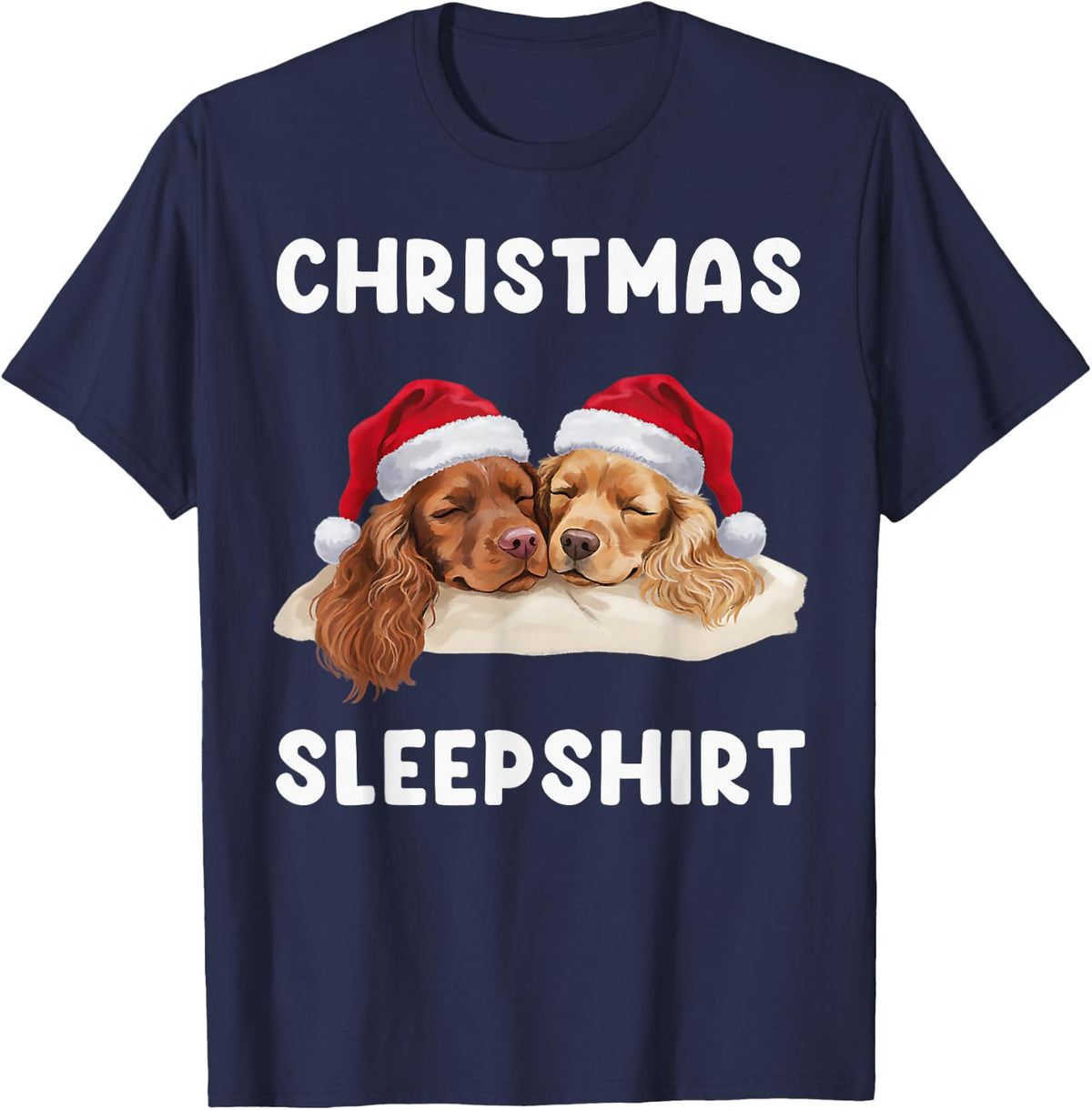 Cocker Spaniel Christmas Sleepshirt Pajamas Sleeping Dogs T-Shirt - Navy Blue