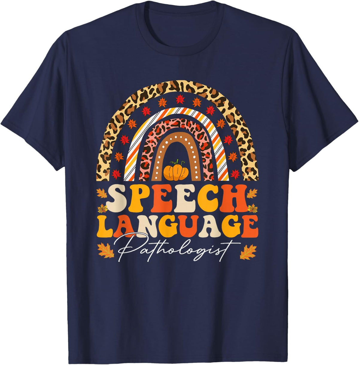 Retro Speech Therapy Speech Language Pathologist Fall Autumn T-Shirt - Navy Blue