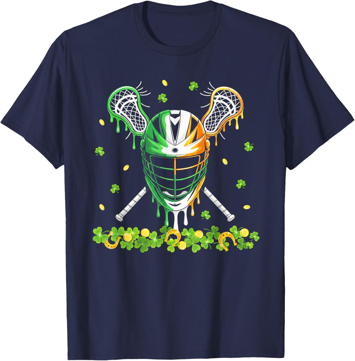 St Patrick’s Day Lacrosse Drip Lax Helmet Sticks Shamrock T-Shirt - Navy Blue