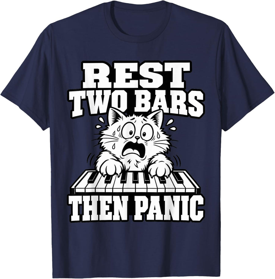 Pianist Rest Two Bars Then Panic Keys Music Player Lover T-Shirt - Navy Blue