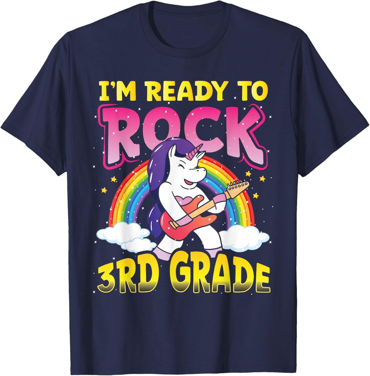 Ready To Rock 3rd Grade Guitar Unicorn Back To School Girls T-Shirt - Navy Blue