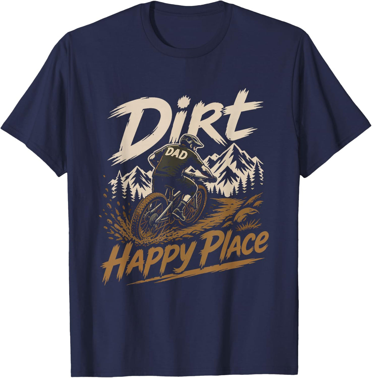 Mountain Biking Dad Dirt Happy Place Trail MTB T-Shirt - Navy Blue