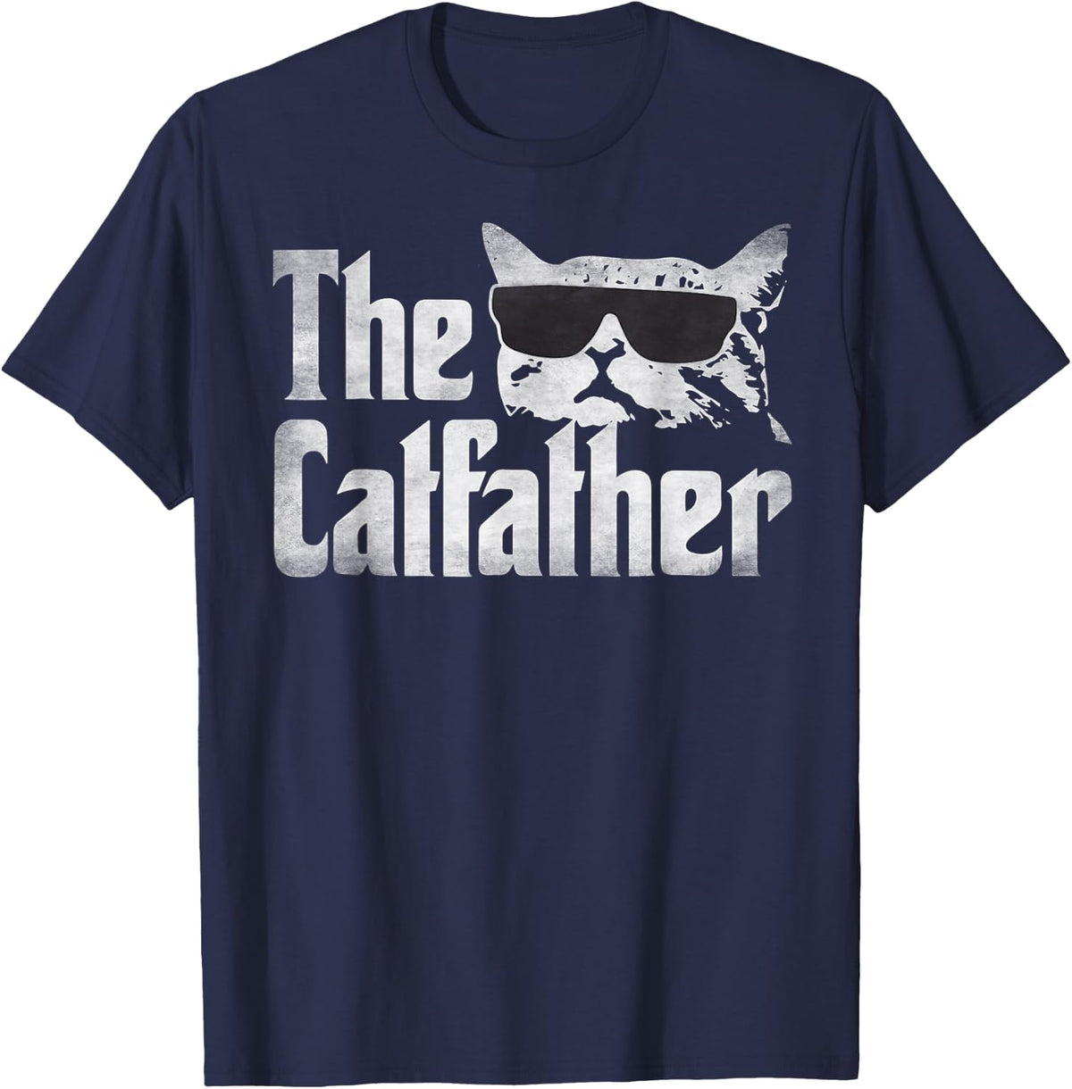 The Catfather Funny Cat Dad Father's Day Vintage Father's Day T-Shirt - Navy Blue