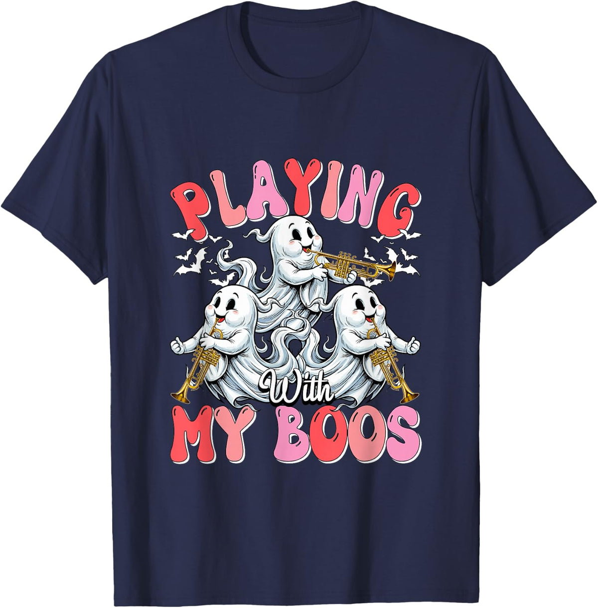Playing with My Boos Halloween Trumpet Instrumentalist T-Shirt - Navy Blue