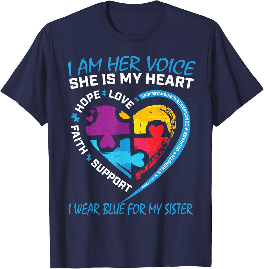 Sayings Puzzle I Wear Blue for My Sister Autism Awareness T-Shirt - Navy Blue