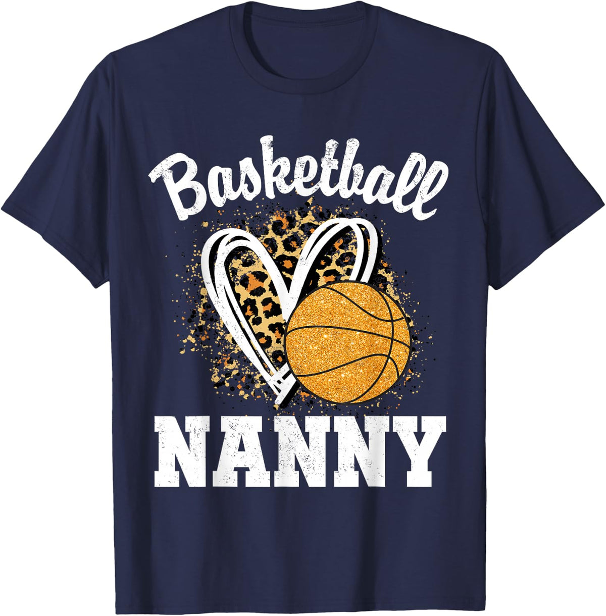 Basketball Nanny Leopard Heart Matching Family T-Shirt - Navy Blue