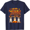 Three Cute Chihuahuas Thanksgiving Fall Tree Owner Pilgrim T-Shirt - Navy Blue