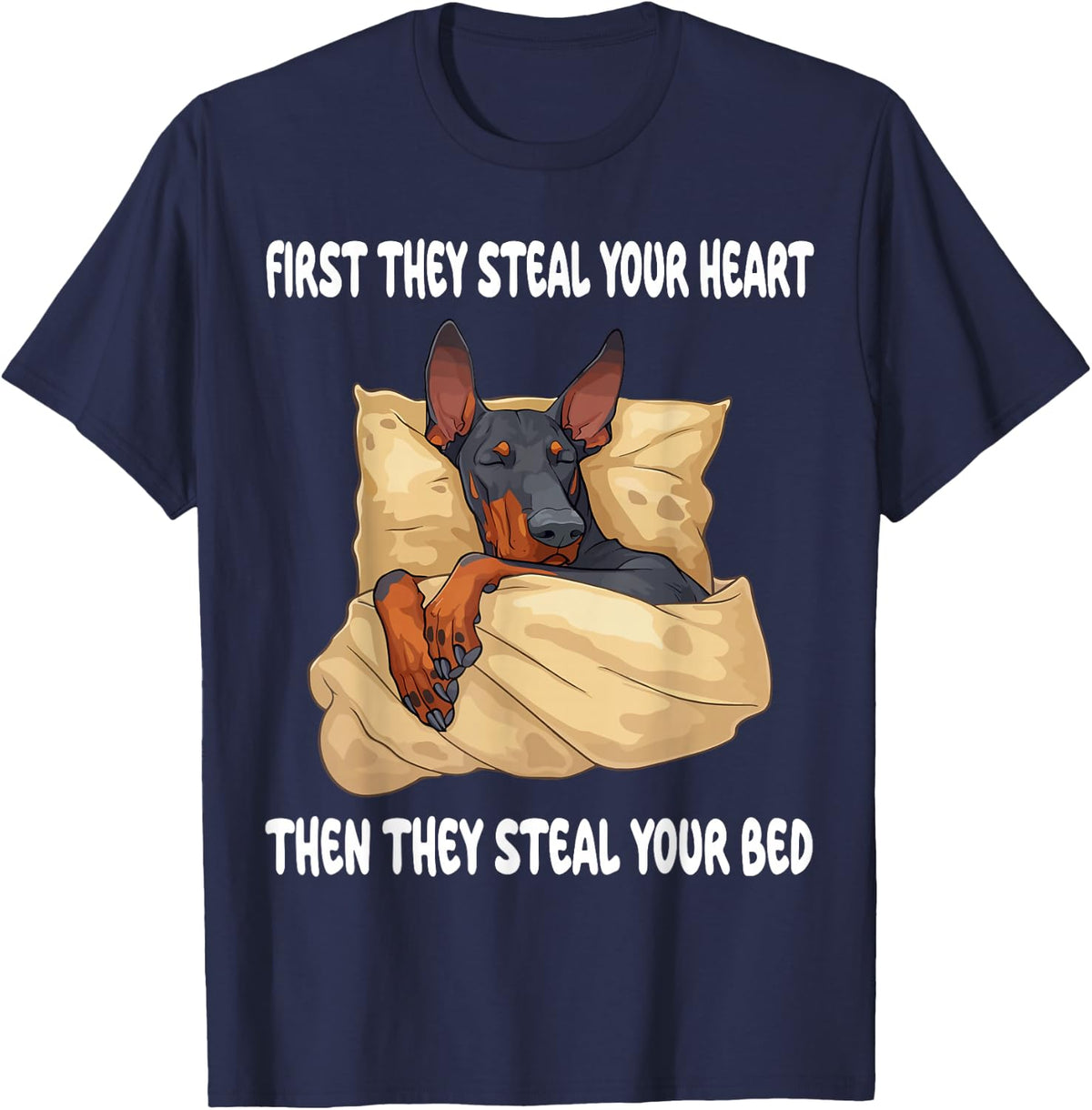 Doberman Pinscher Sleeping Pajamas Nightgown T-Shirt - Navy Blue