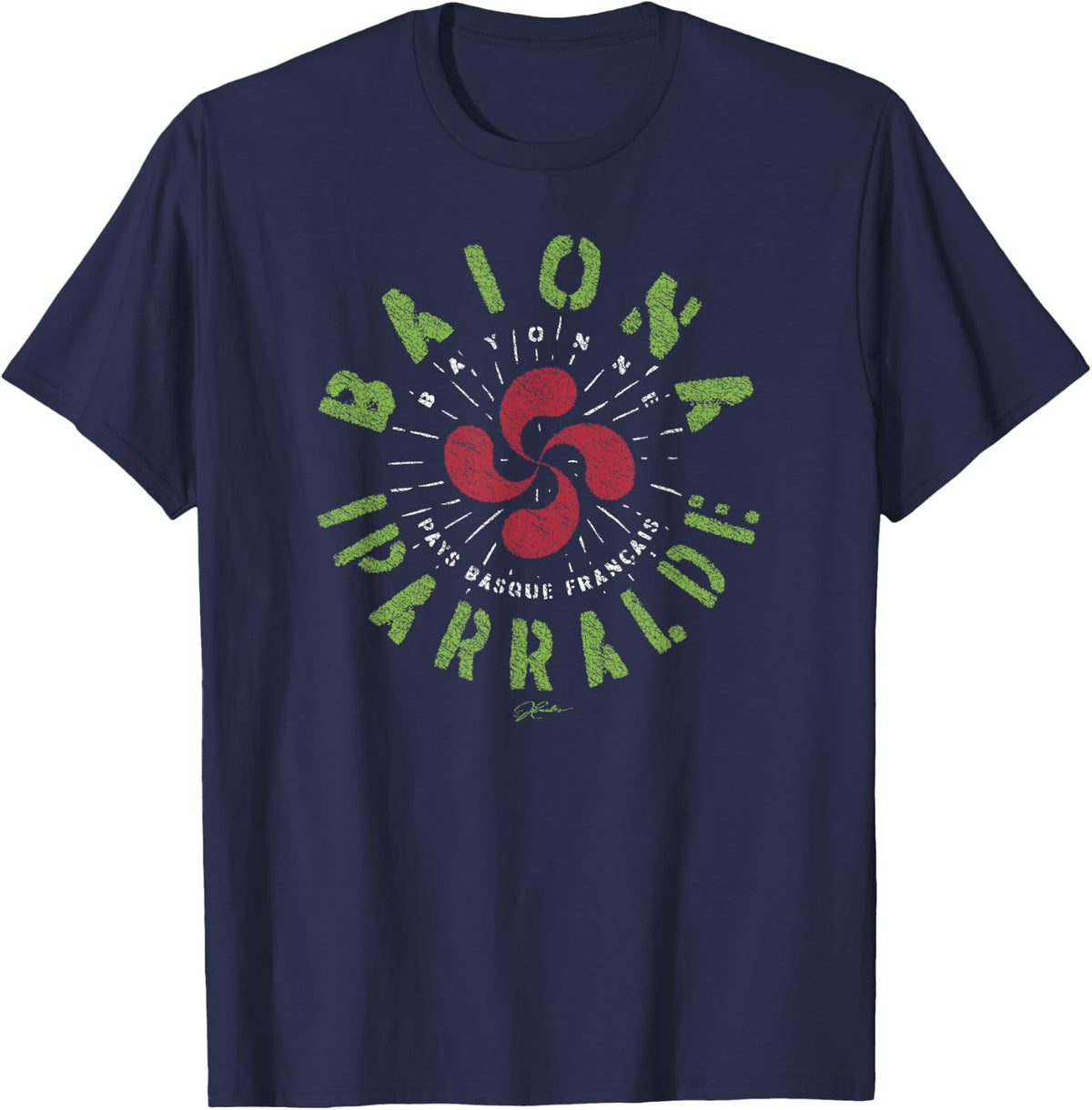 JCombs Bayonne Basque Country French with Lauburu T-Shirt - Navy Blue