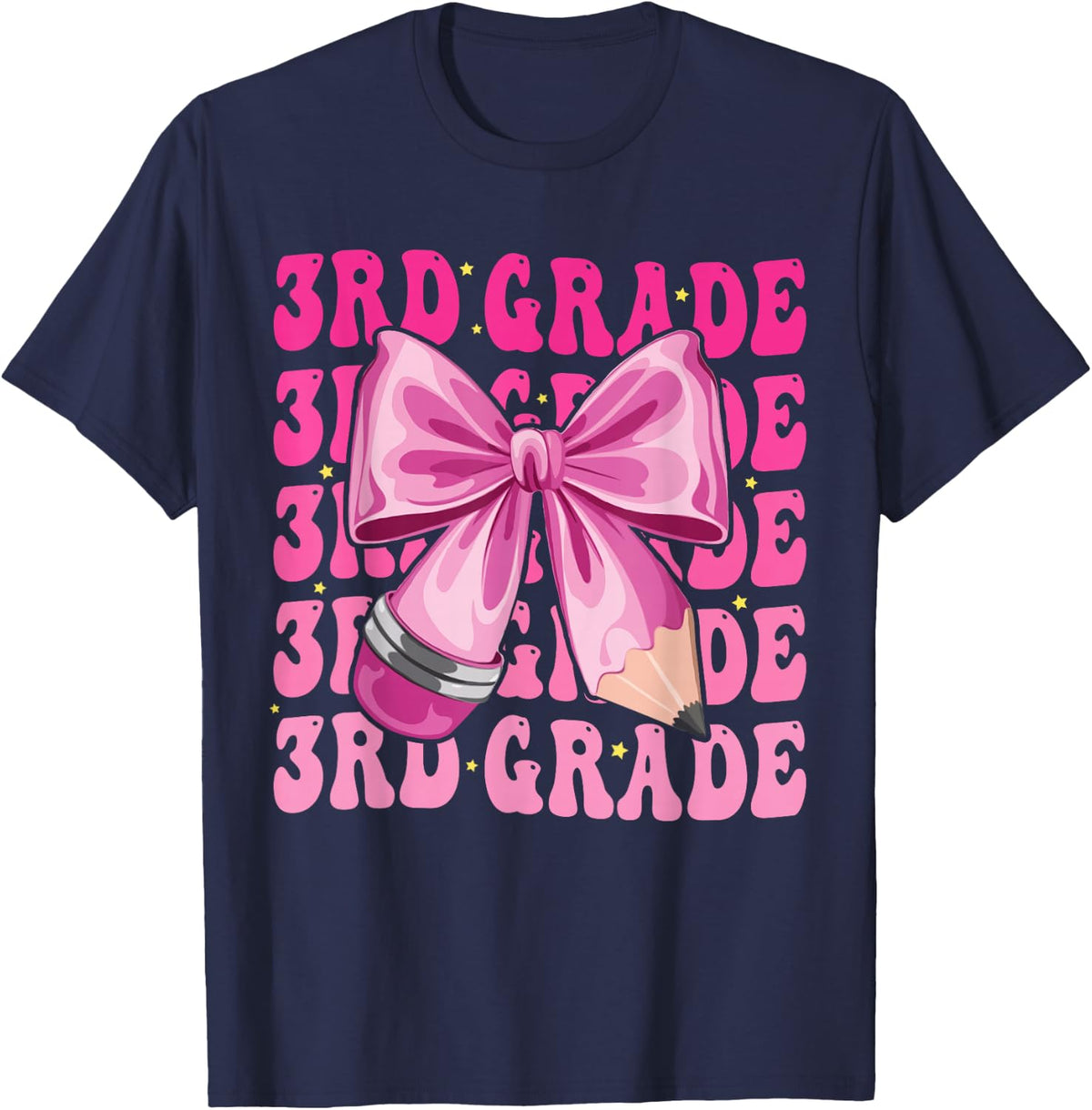 3rd Grade Girls Coquette Bow Back To School Third Grade T-Shirt - Navy Blue