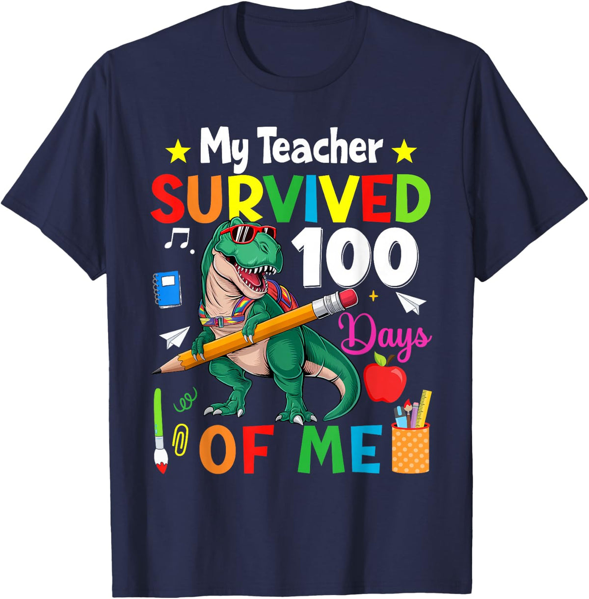 100th Day Of School My Teacher Survived 100 Days Of Me Boys T-Shirt - Navy Blue