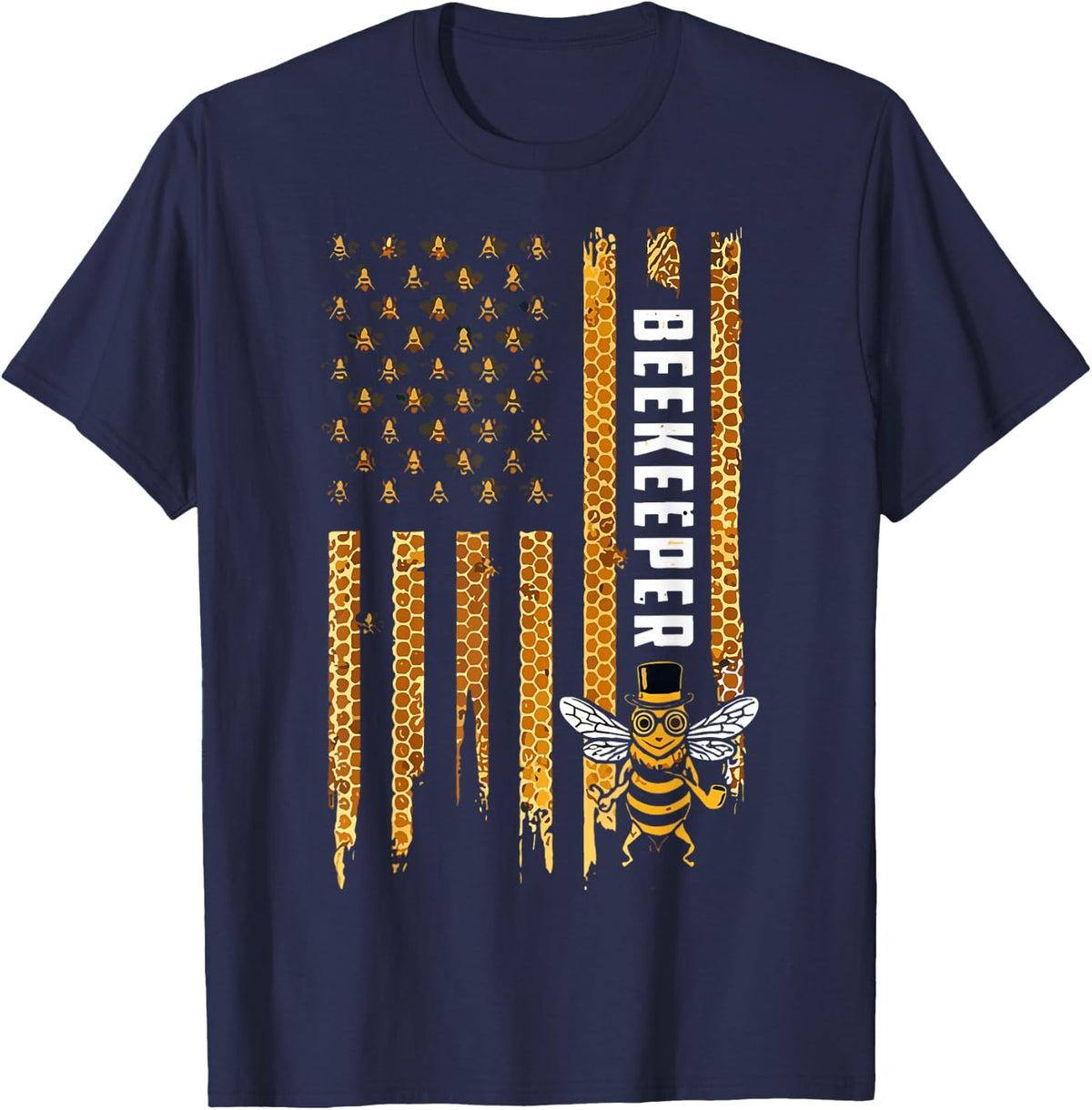 USA Beekeeping American Flag Honey Bees Beekeeper T-Shirt - Navy Blue