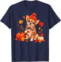 Chihuahua Dog Pumpkin Coffee Fall Autumn Leaves Thanksgiving T-Shirt - Navy Blue