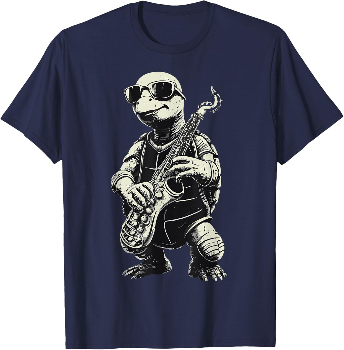 Turtle Playing Saxophone Jazz Funny Saxophone Tortoise Solo T-Shirt - Navy Blue