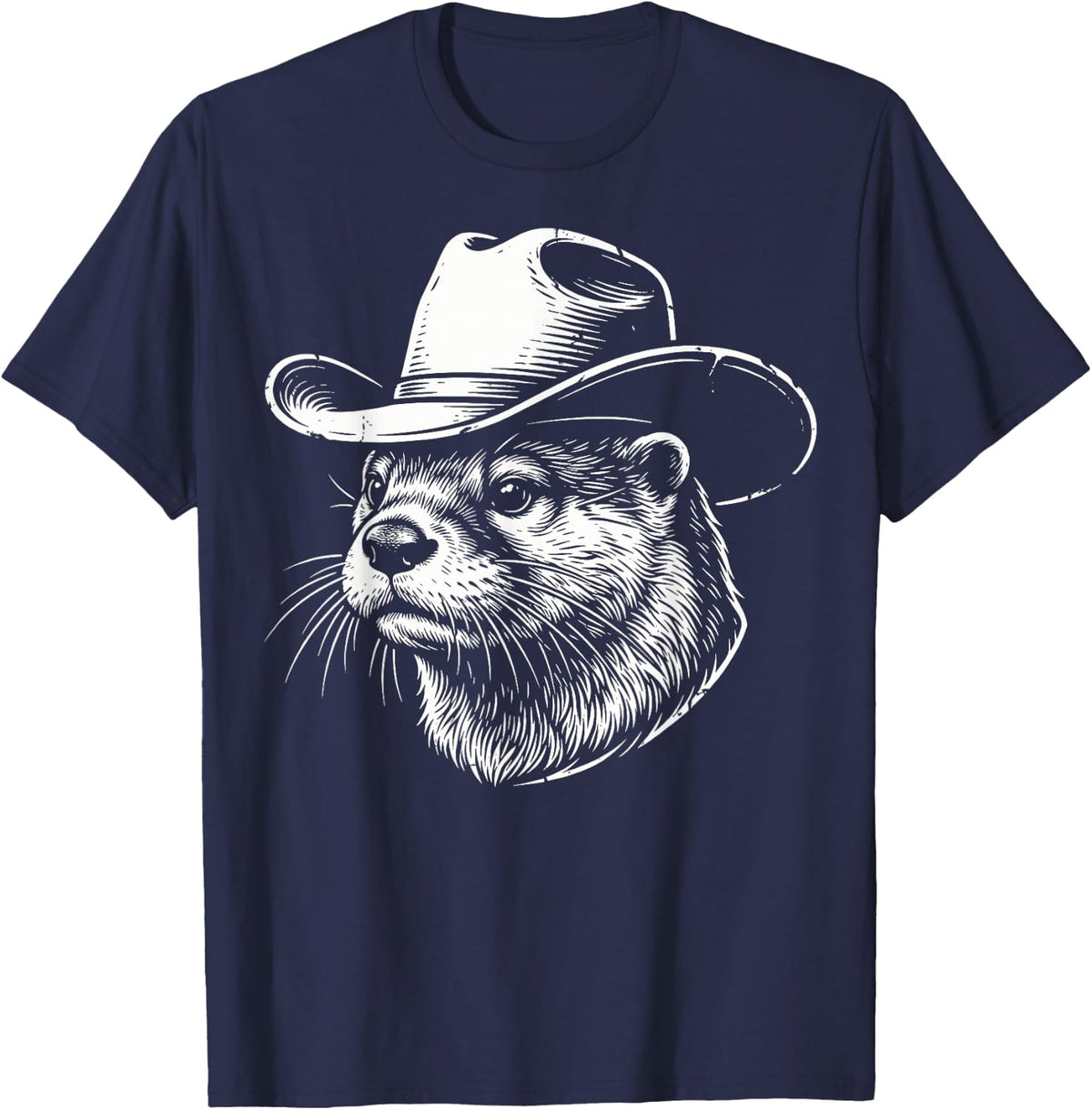 Cowboy Otter Western Rodeo Ranch Country Animal Tee T-Shirt - Navy Blue