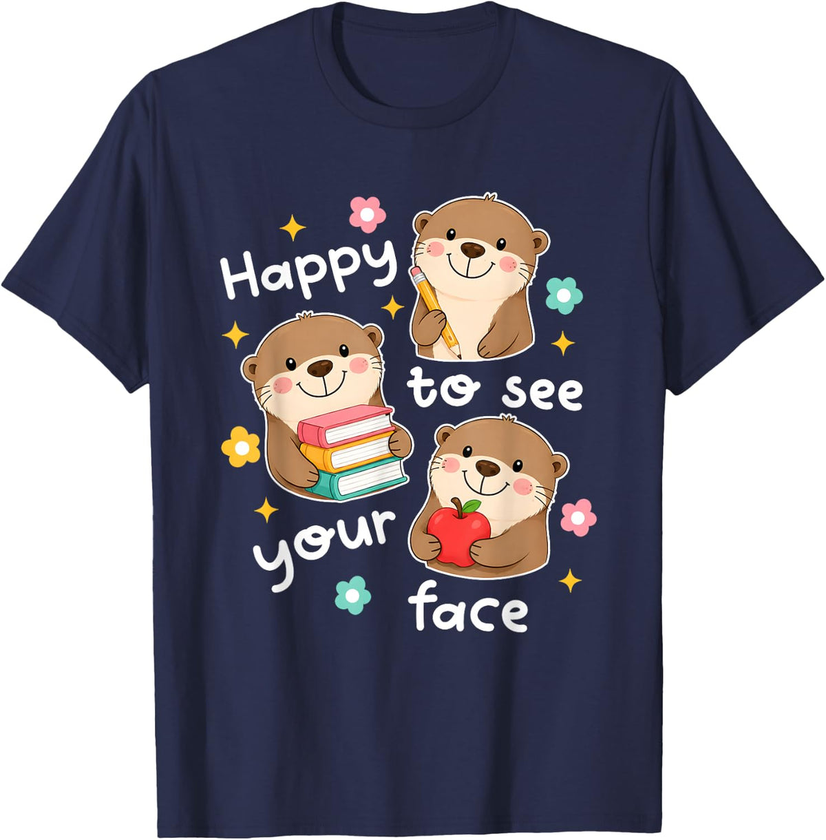 Otter Happy to See Your Face T-Shirt - Navy Blue