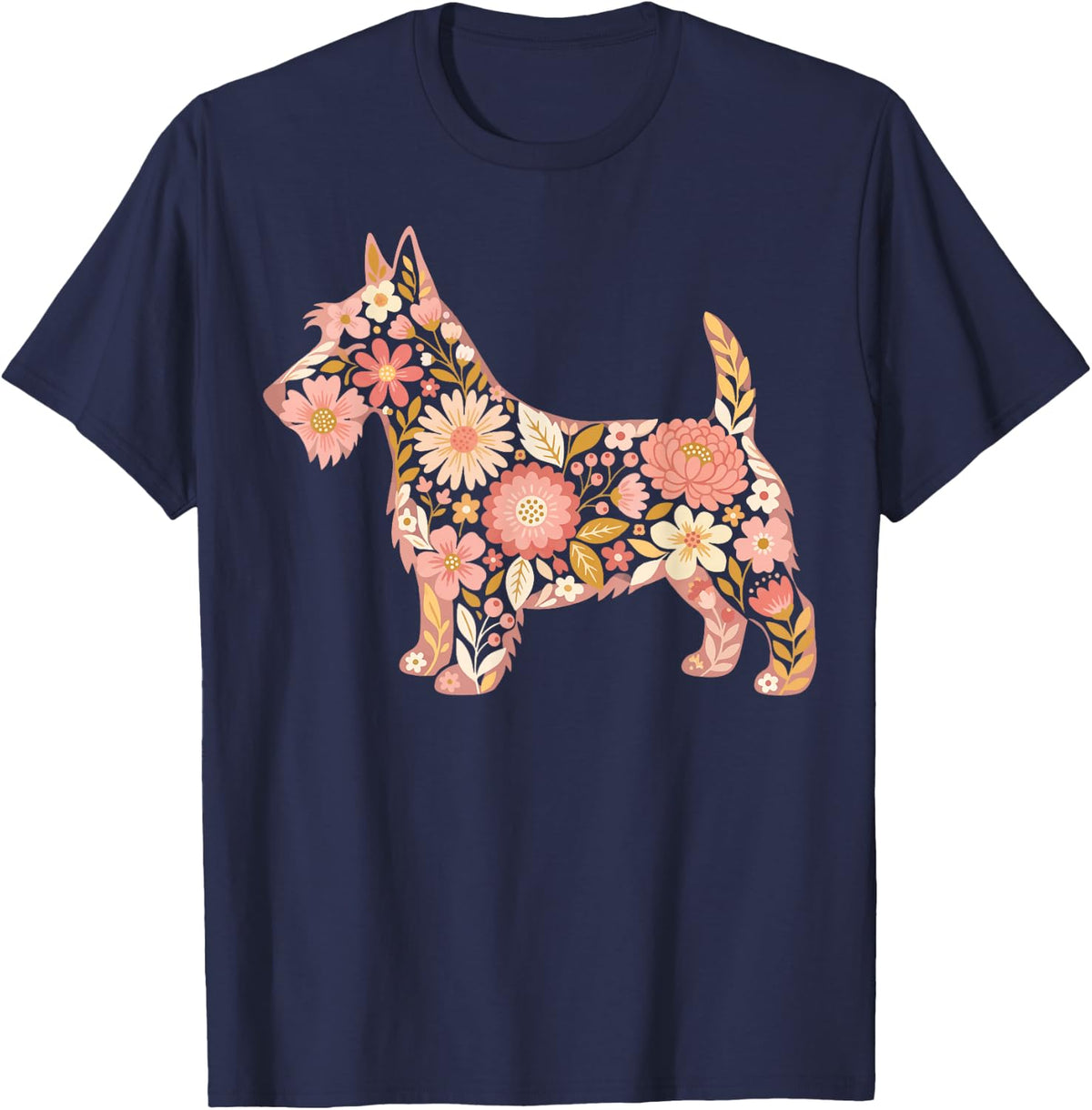 Scottish Terrier Floral T-Shirt - Navy Blue