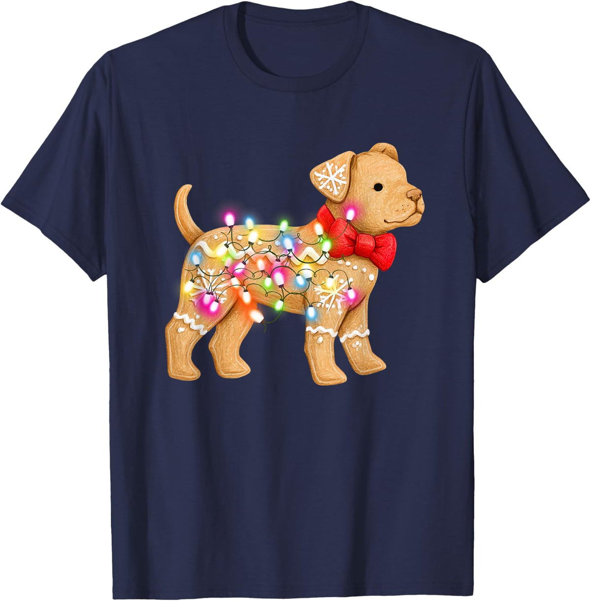 Pitbull Christmas Gingerbread Cookie Dog Lover T-Shirt - Navy Blue