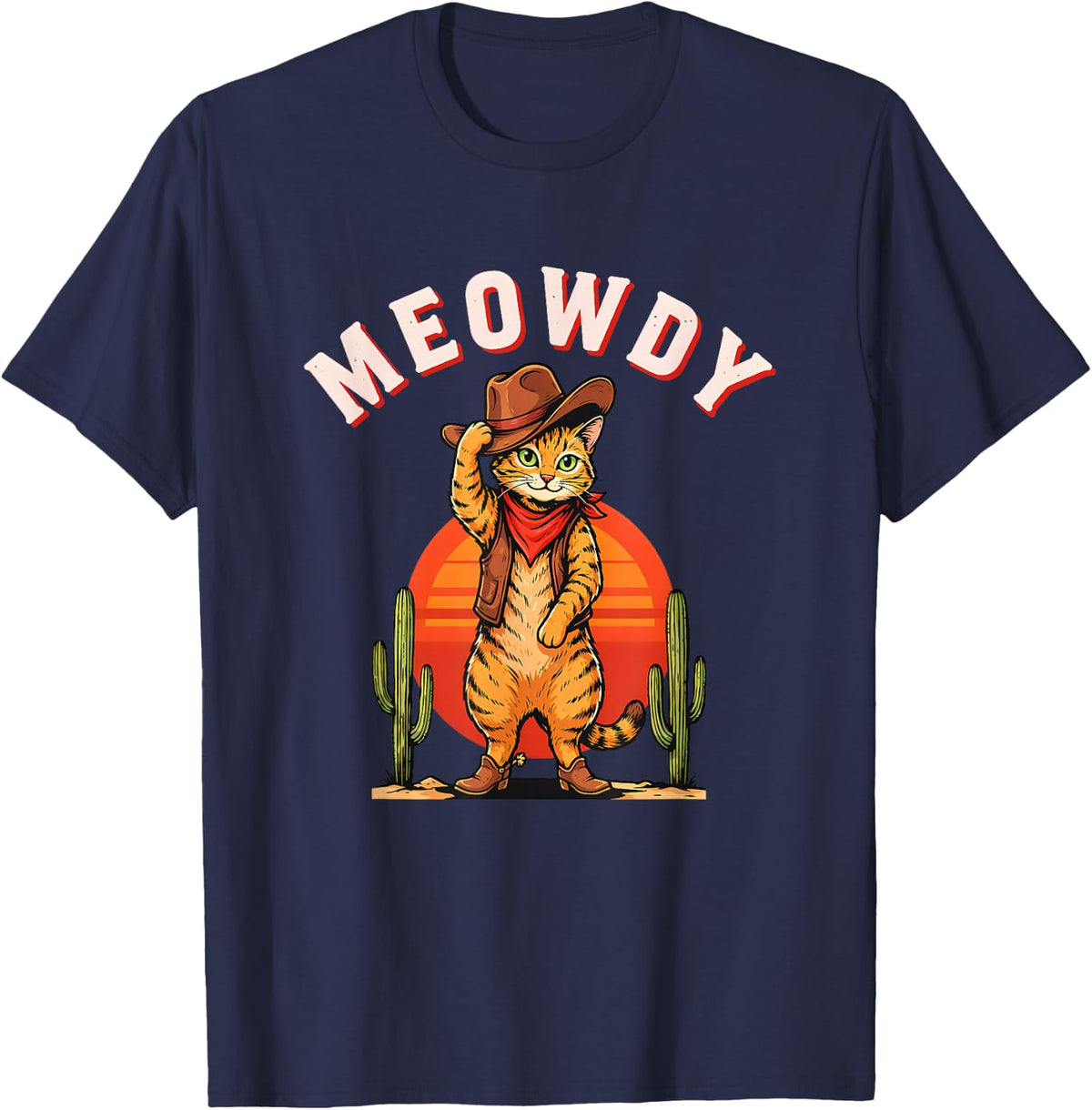 Meowdy Funny Cowboy Cat Lover Western Country Howdy Rodeo T-Shirt - Navy Blue