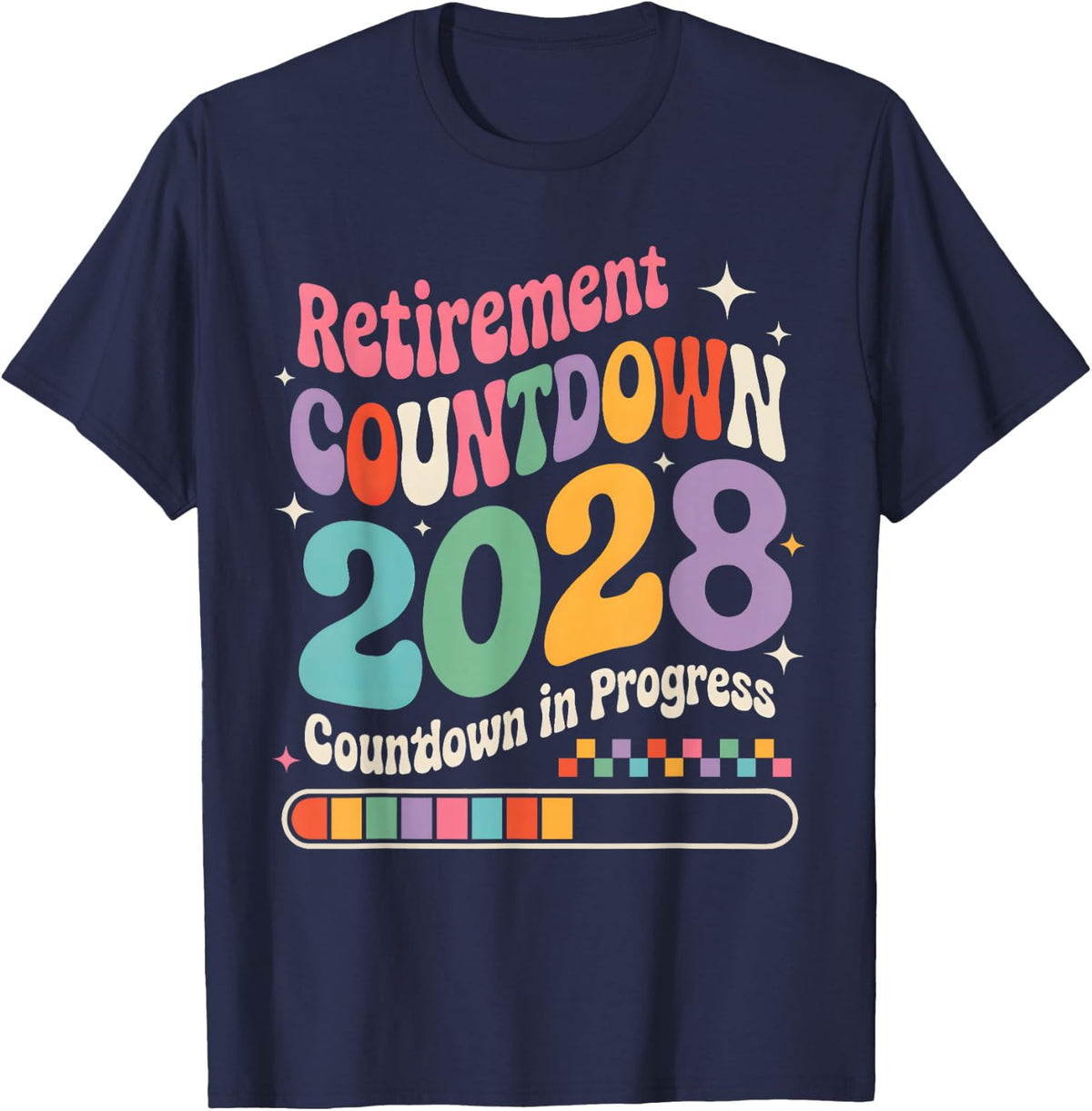 Groovy Retirement Class of 2028 Teacher Countdown Loading T-Shirt - Navy Blue