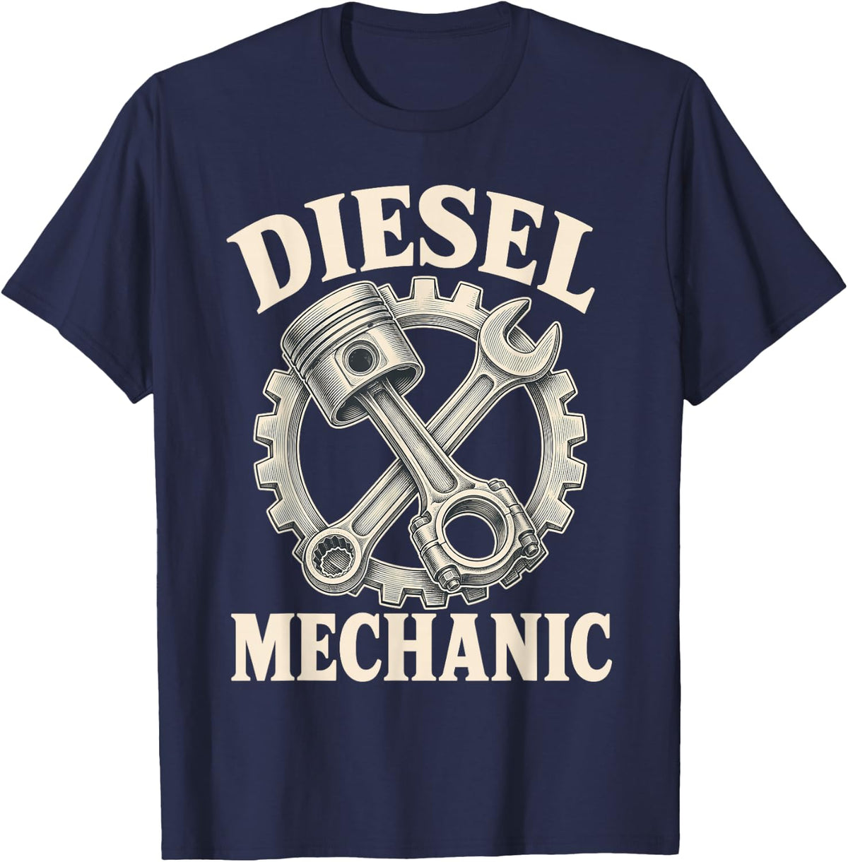 Diesel Mechanic Piston Wrench Gear T-Shirt - Navy Blue
