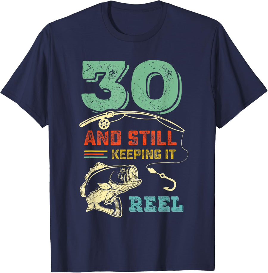 Turning 30 Bass Fish Fisherman 30th Birthday Fishing Gift T-Shirt - Navy Blue