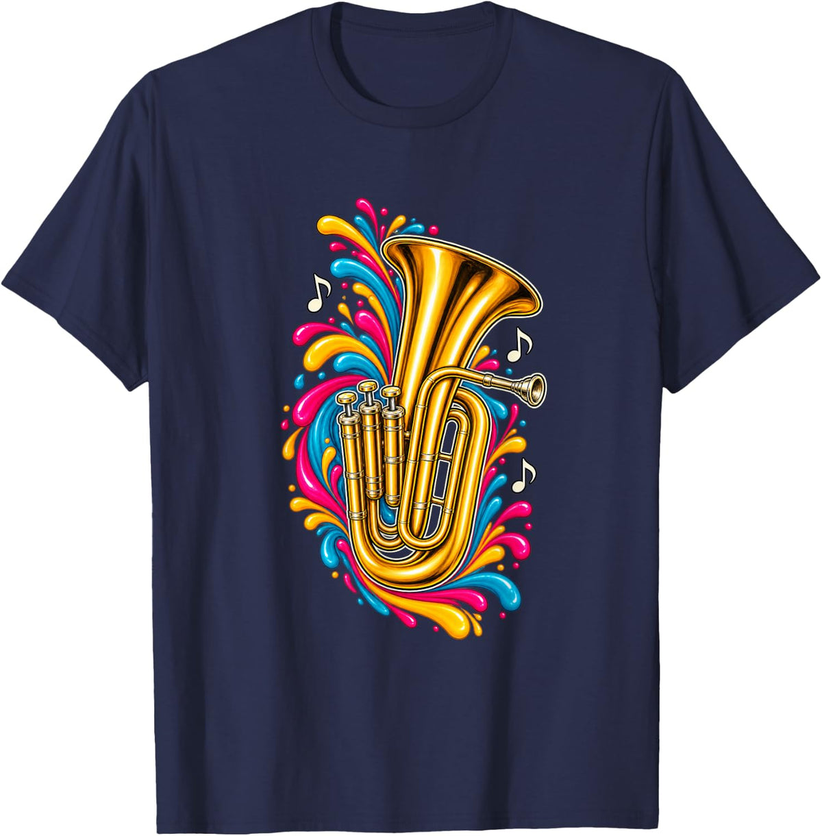Tuba Tubist Paint Splash Band Member Orchestra Music Teacher T-Shirt - Navy Blue