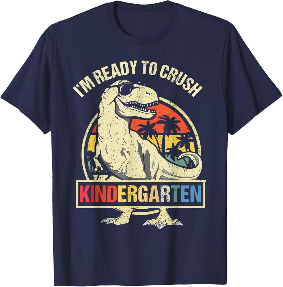 I'm Ready to Crush Kindergarten Dino Dinosaur Rex Boys Kids T-Shirt - Navy Blue