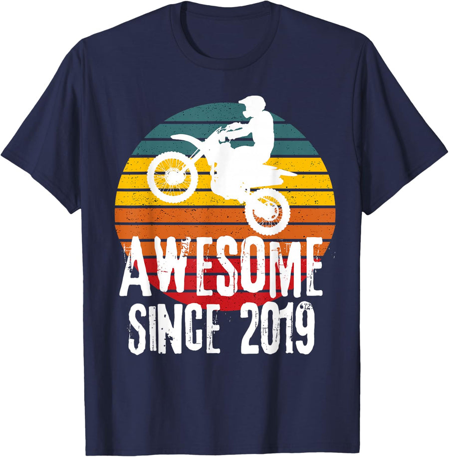 Awesome Since 2019 Retro Motorcycle Dirt bike Boy's Birthday T-Shirt - Navy Blue