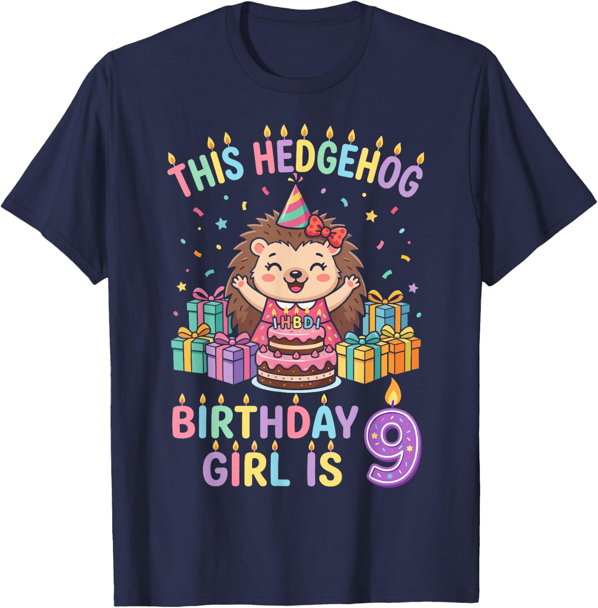 This Hedgehog Birthday Girl - Hedgehog Lover 9th Birthday T-Shirt - Navy Blue
