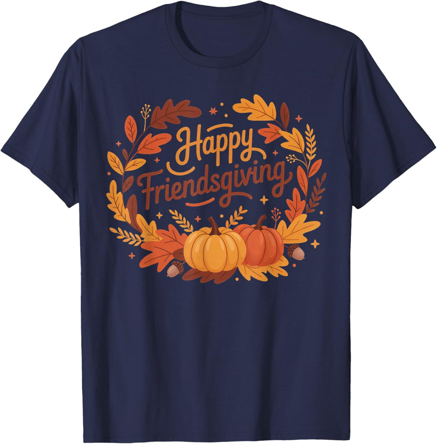 Happy Friendsgiving Squad Thanksgiving T-Shirt Tee for Friends Group Celebration - Navy Blue