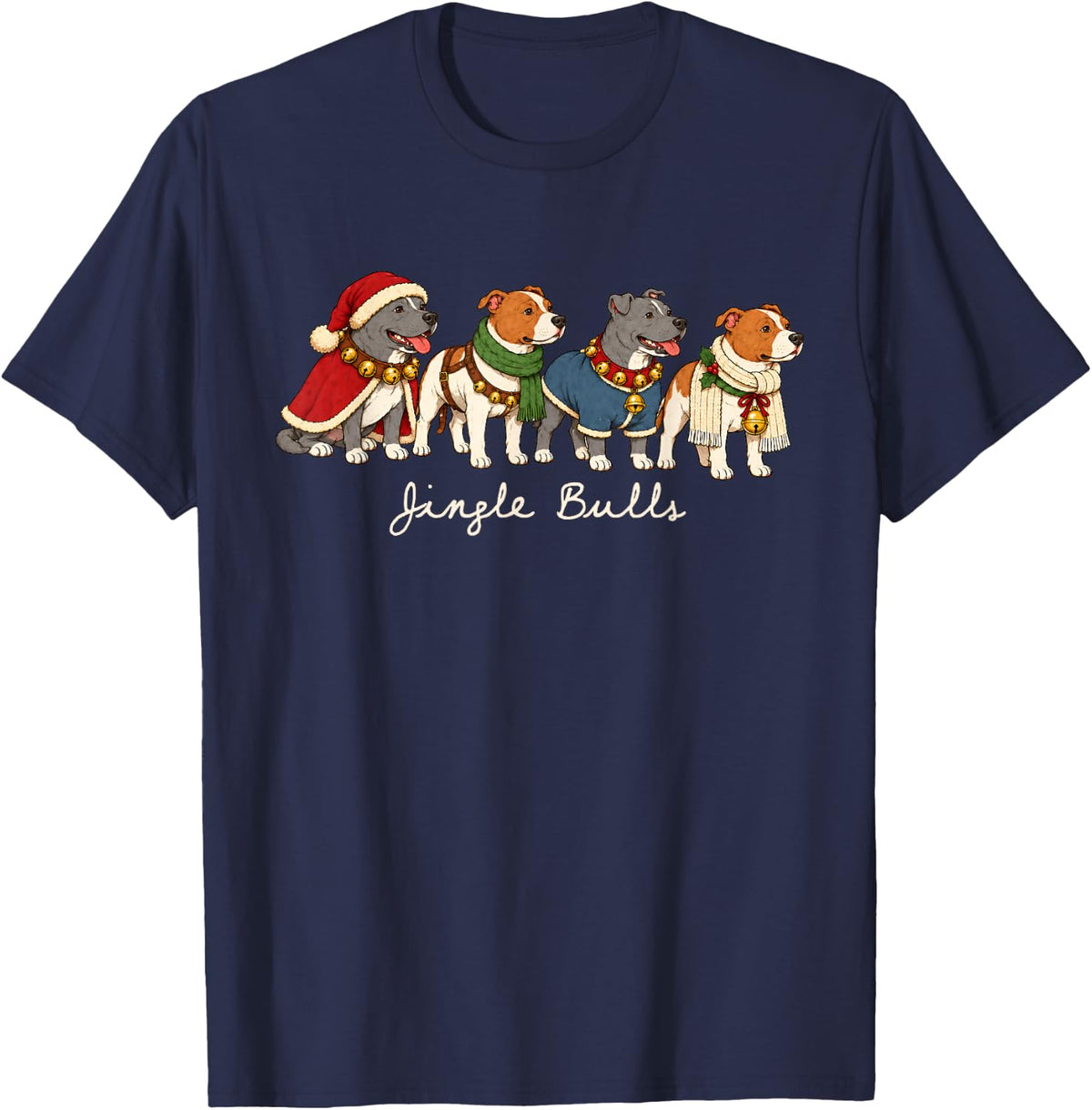 Christmas Pitbull Jingle Bulls Funny Pittie Xmas Dog Lover T-Shirt - Navy Blue