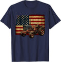 Farm Tractor Patriotic USA American Flag Tee 4th of July Farming T-Shirt - Navy Blue