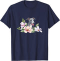 Italian Greyhound Dog Lover Watercolor Magnolia Floral T-Shirt - Navy Blue