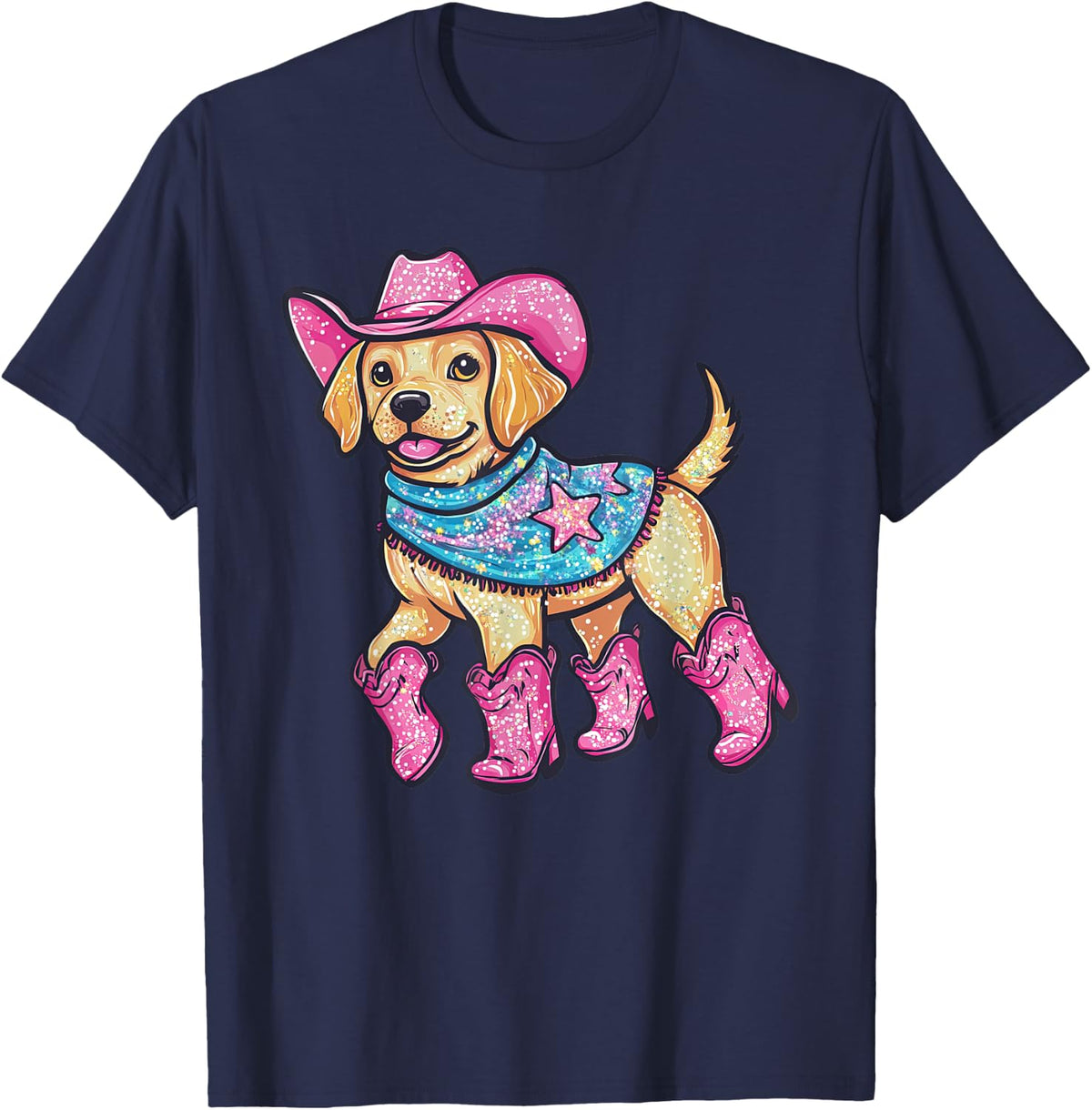 Cute Dog In Pink Cowboy Hat Boots Western Cowgirl Dog Lover T-Shirt Tee For Women - Navy Blue