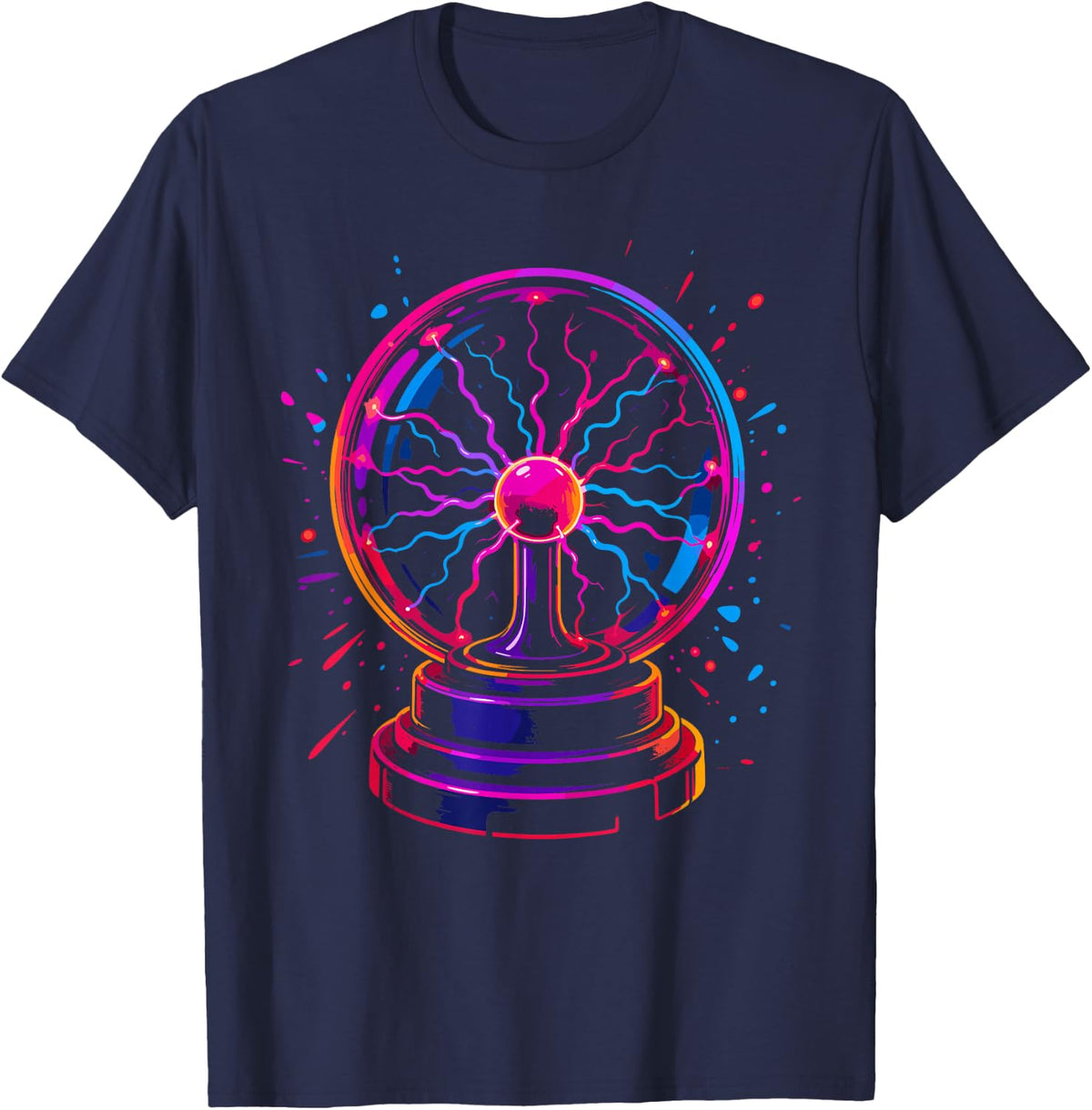 Retro Plasma Ball Electricity Physics Science Graphic T-Shirt - Navy Blue
